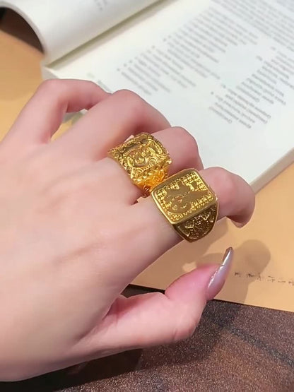 Men's Attracting Good Luck Fortune 24K Gilding YELLOW GOLD Plated Ring