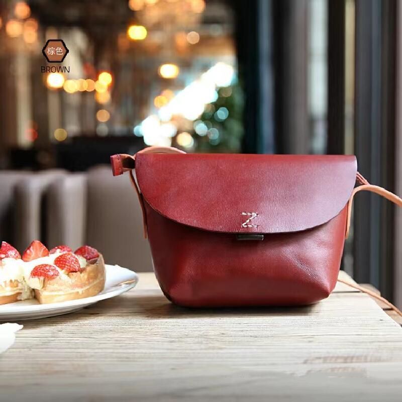 Small Bag Genuine Leather Handmade Retro Messenger Bag Acrylic Shell Shape Green