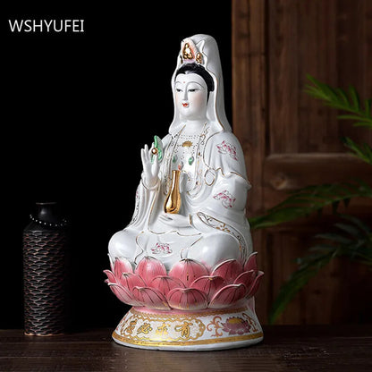 Ceramic Sitting Lotus Nanhai Guanyin Ornaments Buddha Statue Worship Tradition