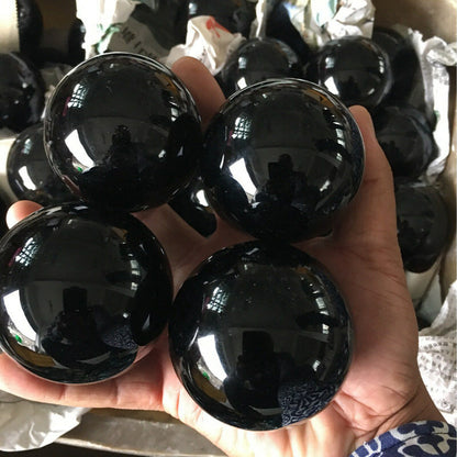 80MM Large Natural Black Obsidian Crystal Sphere Ball Healing Rock Stone + Stand