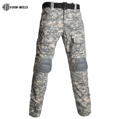 T-Shirt AND Pants Set Camouflage Suit Hiking Trousers Non Slip Silicone Elbow XL