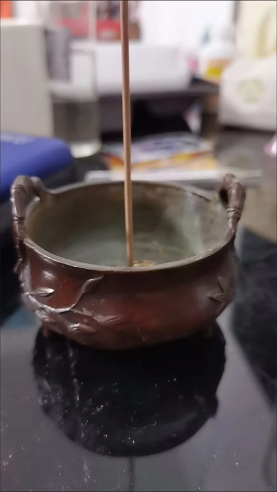 Chinese Antique Collection 宣德炉 Bamboo Carving Furniture Tripod Incense Burner