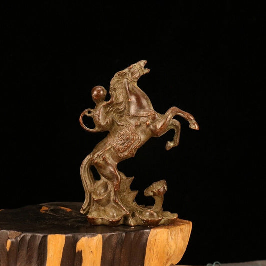 Collectible Tea Pet Old Copper Carved Monkey on Horse Statue Desktop 马上封侯