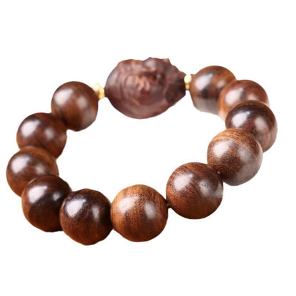 20mm New Natural Agarwood Handcarved Bracelet Prayer Beads Buddhism Amulet