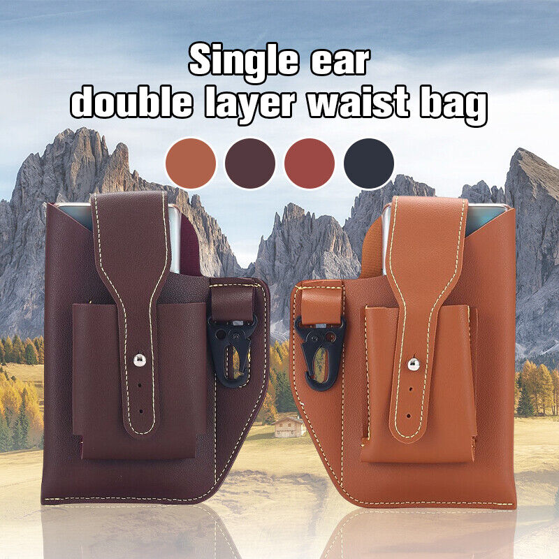 Men's Retro PU Leather Waist Bag Outdoor Belt Hanging Mobile Phone Key Bag Case