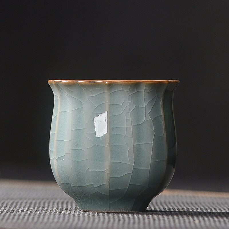 One Tea Cup Petal Design Longquan Celadon Porcelain Cup Ceramic Solid Color 80ml