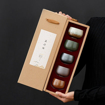 Ceramic Tea Cup Set of 5 Chinese Kung Fu Tea Cup 80ml