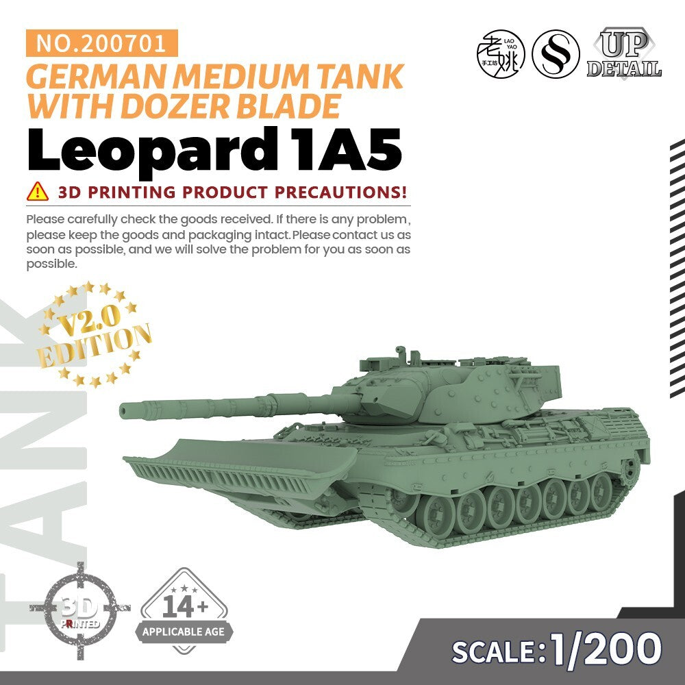 1/200 Military Model Kit German Leopard 1A5 Medium Tank With Dozer Blade