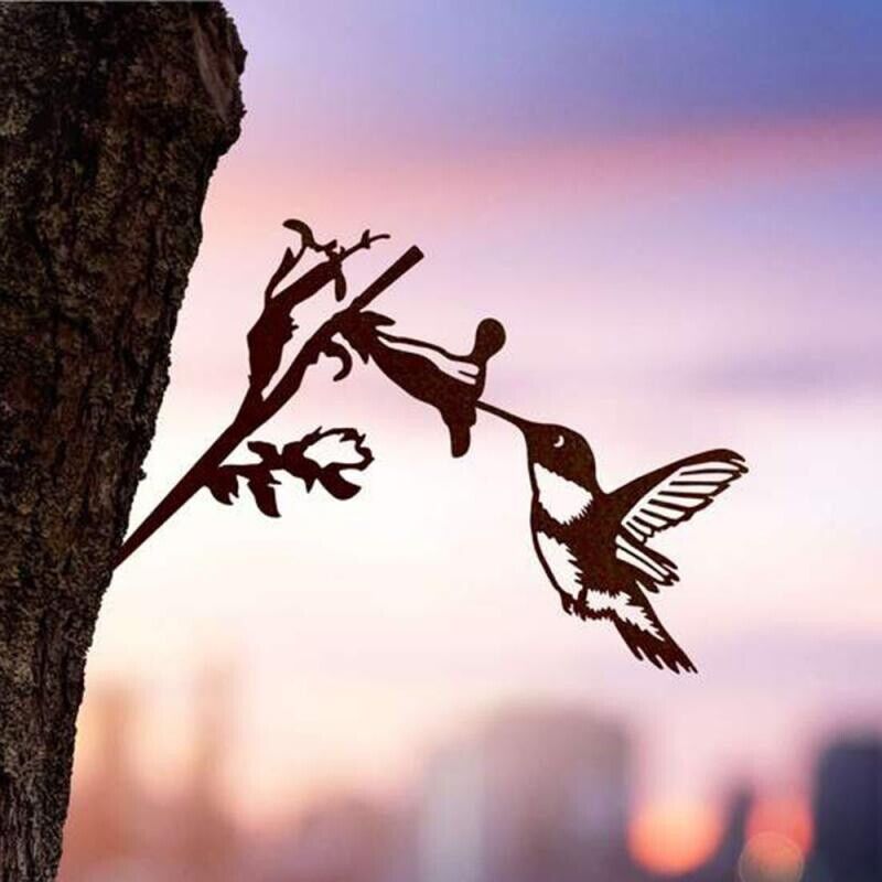 Metal Statue Rustic Hanging Decoration Sign Outdoor Bird Tree Yard Metal Art