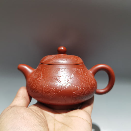 5.5"Collect Chinese Yixing Zisha Pottery Clovershrub Clay 220CC Jade Milk Teapot