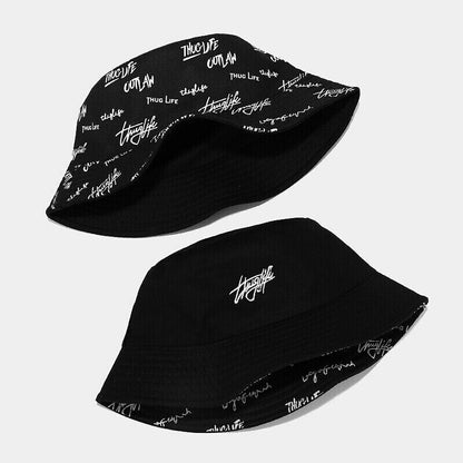 Graffiti Letter Bucket Hat Cap Double-sided Fisherman's Cap Men Women Cotton