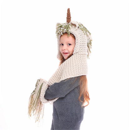 Cute Animals Style Girls Hats Scarf Set Winter Kids Knitting Hat Neckerchief