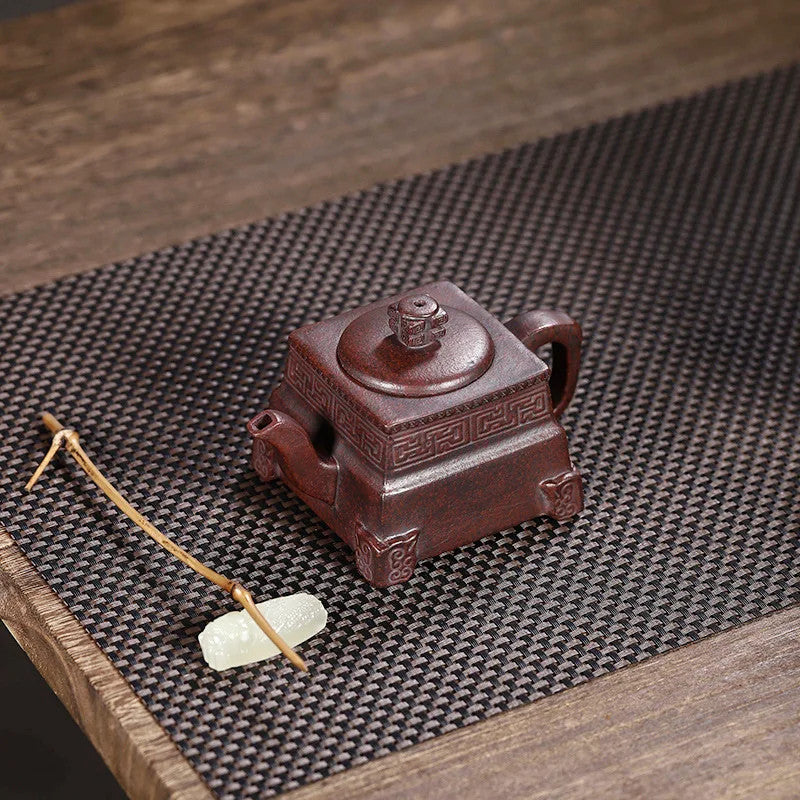 200cc Yixing teapot ancient copper clay square tripod teapot teapot tea set