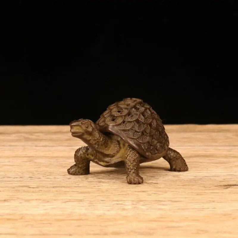 Vintage Red Copper Tortoise Incense Holder Burner Small Tea Pet Animal Turtle