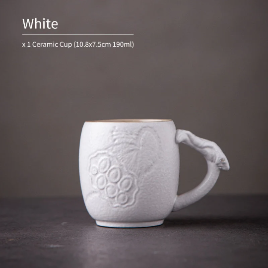 Relief Lotus Ceramic Tea Cup with Handle 190ml