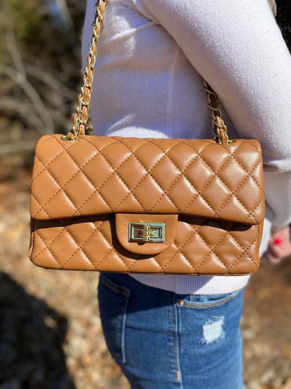 Women Classic Quilted Double Flap Shoulder Crossbody Leather Bag