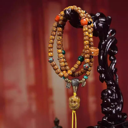 Old 108 Tibetan Lotus Beads Mala 7mm Prayer Beads Necklace 28"