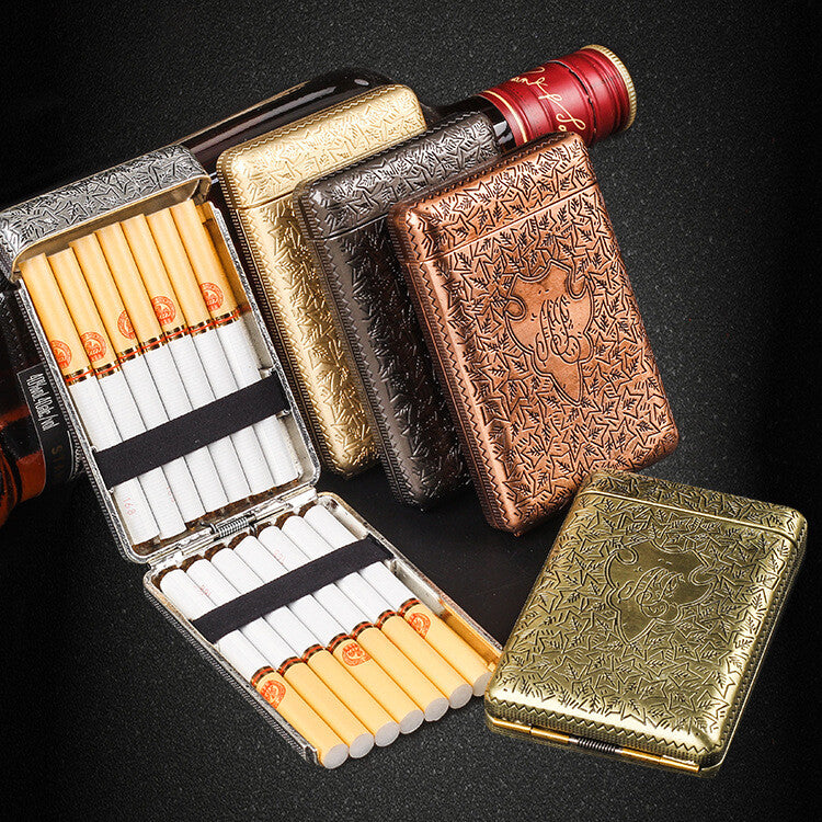 Retro Hand Carved Metal 3-Open Black Cigarette Box Which Can Hold 14 Cigarettes