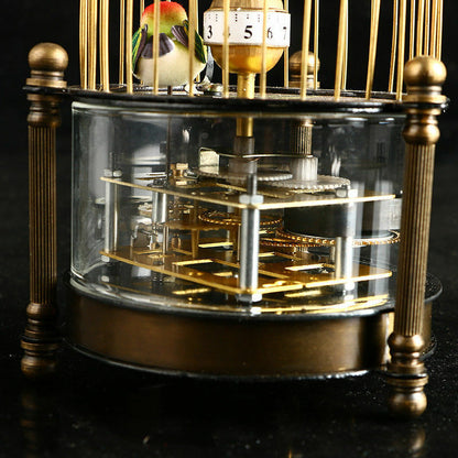 Exquisite Brass Mechanical Clock -birdcage Shape Two Bird Aroud Moving