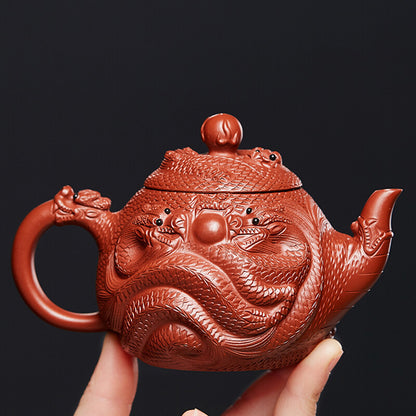 Full Handmade Tea Pot 14 Infuser Tea Holes True Yixing Zisha Clay Dragon Caved
