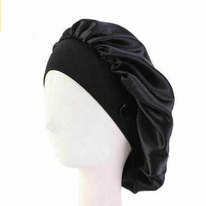 Silk Night Sleep Cap Hair Bonnet Hat Satin Wide Band Large Jumbo Head Cover Size