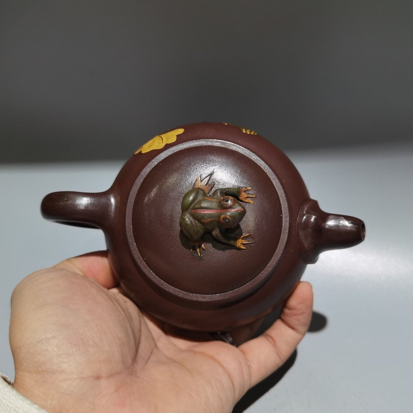 Vintage Chinese Yixing Purple Clay Teapot Zisha Ceremony Frog Lotus Leaf Tea Set