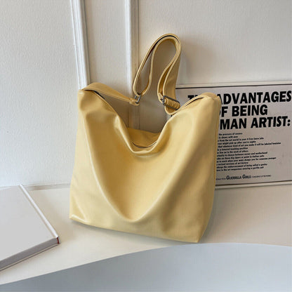 Women Big Bucket Bag Soft Leather Shoulder Bag Underarm Bag Crossbody Bag Silver