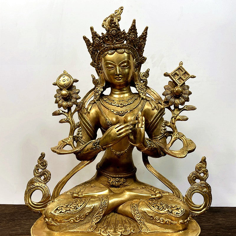 Tibetan Bronze Tara Buddha Statue-Bon Religion Inspired Handcrafted Brass Figure