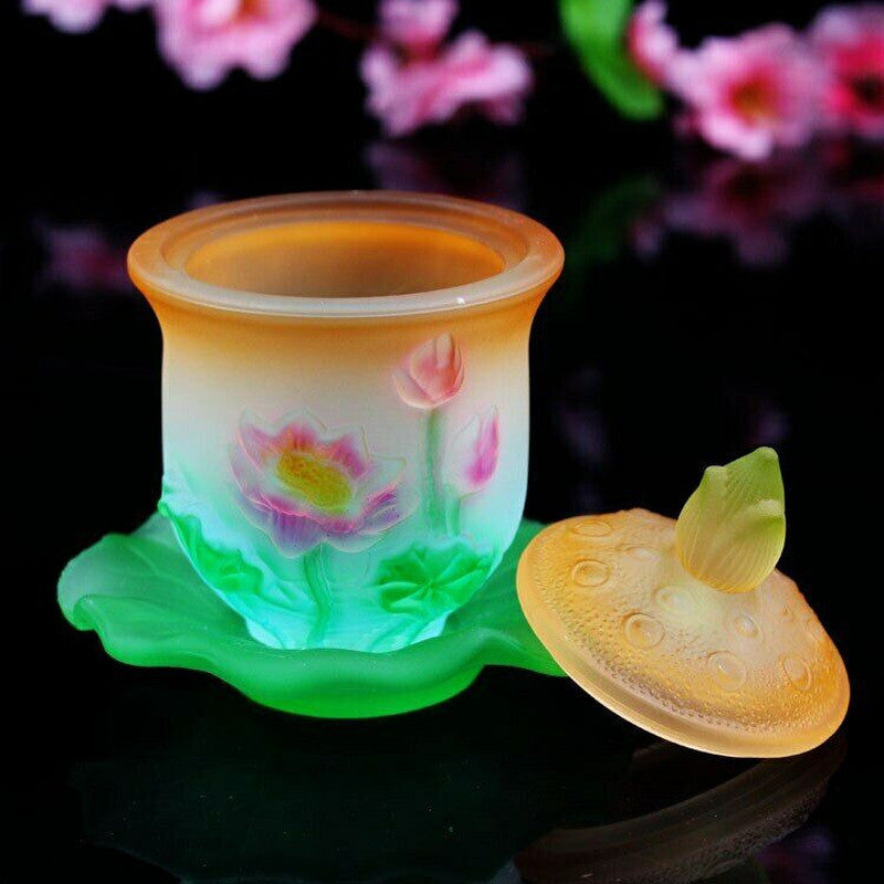 4.53" Buddha Lotus Supply Cup Glass Holy Water Cup Guanyin Buddhist Home Gift