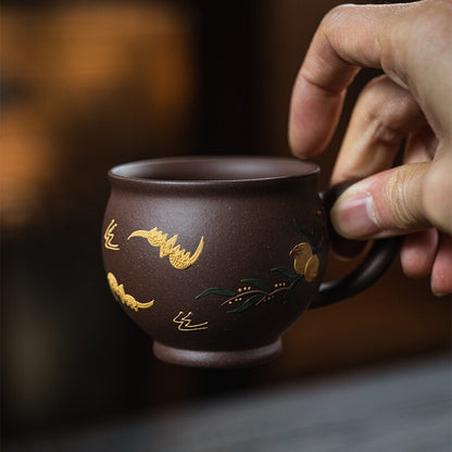 Master Tea Cup Health Care Real Yixing Zisha Cup With Handle Hand Carved 140ml