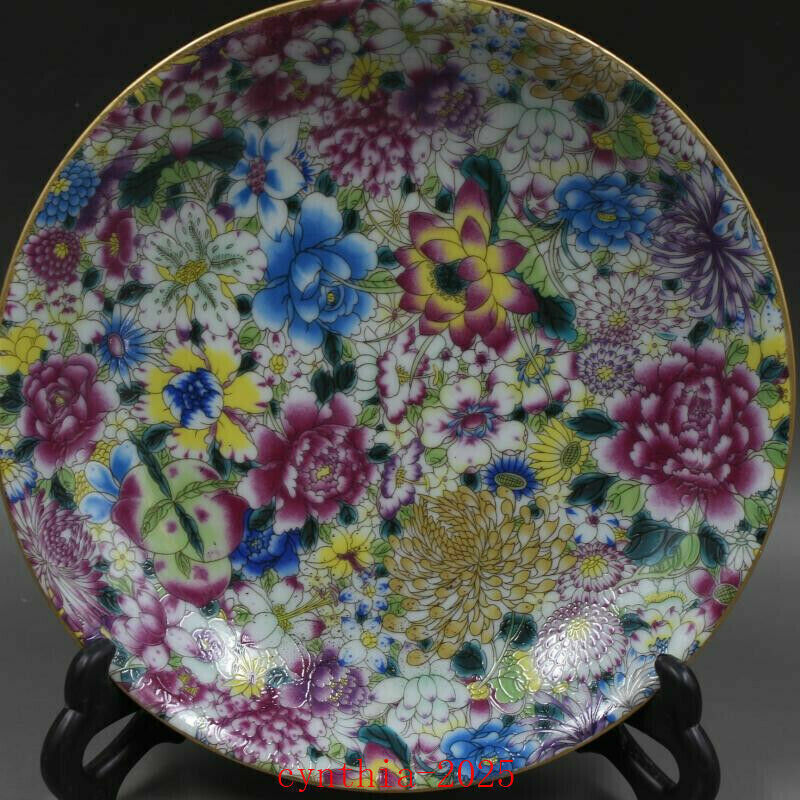 7.8"Chinese antique Porcelain yongzheng famille rose Ten thousand flowers plate