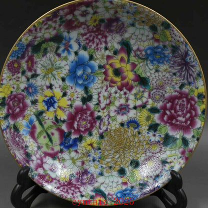 7.8"Chinese antique Porcelain yongzheng famille rose Ten thousand flowers plate