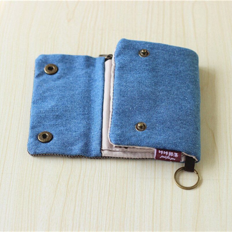 Handmade 3 Fold Fabric Wallet Short Zipper Purses Multi-function Bag Card Holder