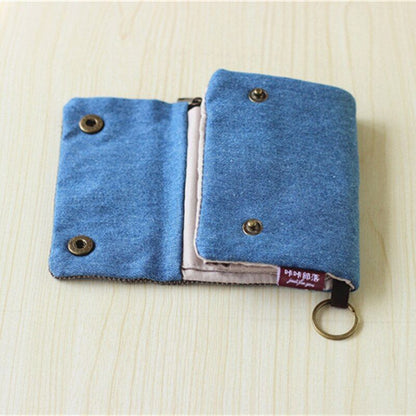 Handmade 3 Fold Fabric Wallet Short Zipper Purses Multi-function Bag Card Holder
