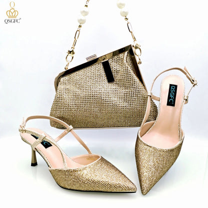 Wine Fashion Bag Shoulder Bag and Strap High Heels Commuter Shoes and Bag