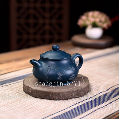 180ml Marked Tea Pot 9 Infuser Holes Hand Carved Lotus Flower Yixing Zisha Clay