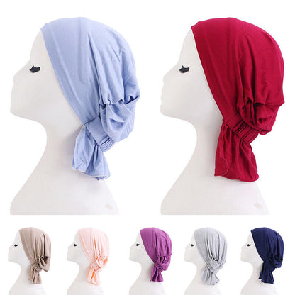Womens Hair Loss Wrap Cancer Chemo Cap Solid Muslim Turban Hijab Hat Head Cover