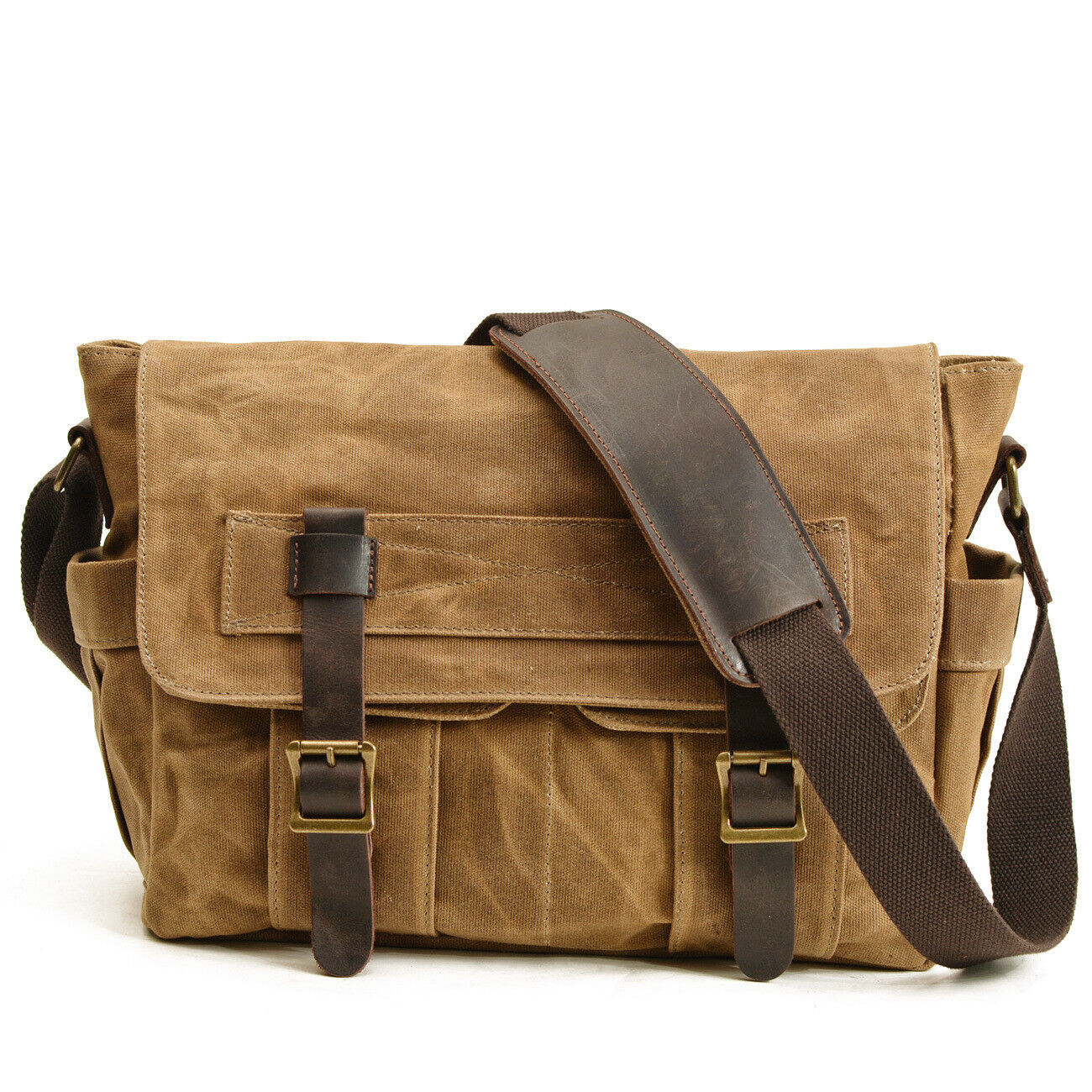 Canvas Shoulder Bag Cowhide Large Capacity Messenger Bag Motorcycle Side Bag