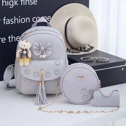 Leather Three Piece Backpack Sets Women Fashion Leather Backpack Card Holder 1PC