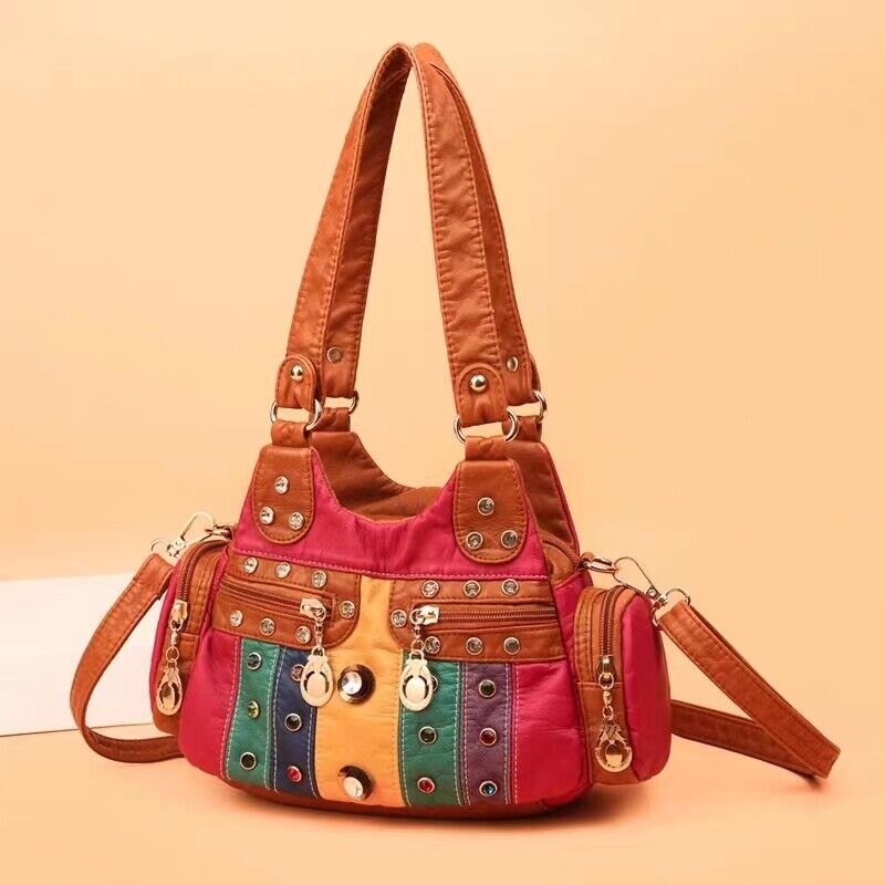 Vintage PU Leather Women Handbag Soft Crossbody Shoulder Bag Tote Double Handles