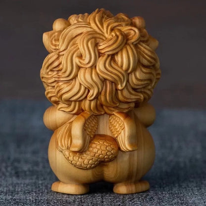 6.5cm Cliff Cypress Wood Hand Carved PI Xiu Mascot Small Statue Tea Pet Ornament