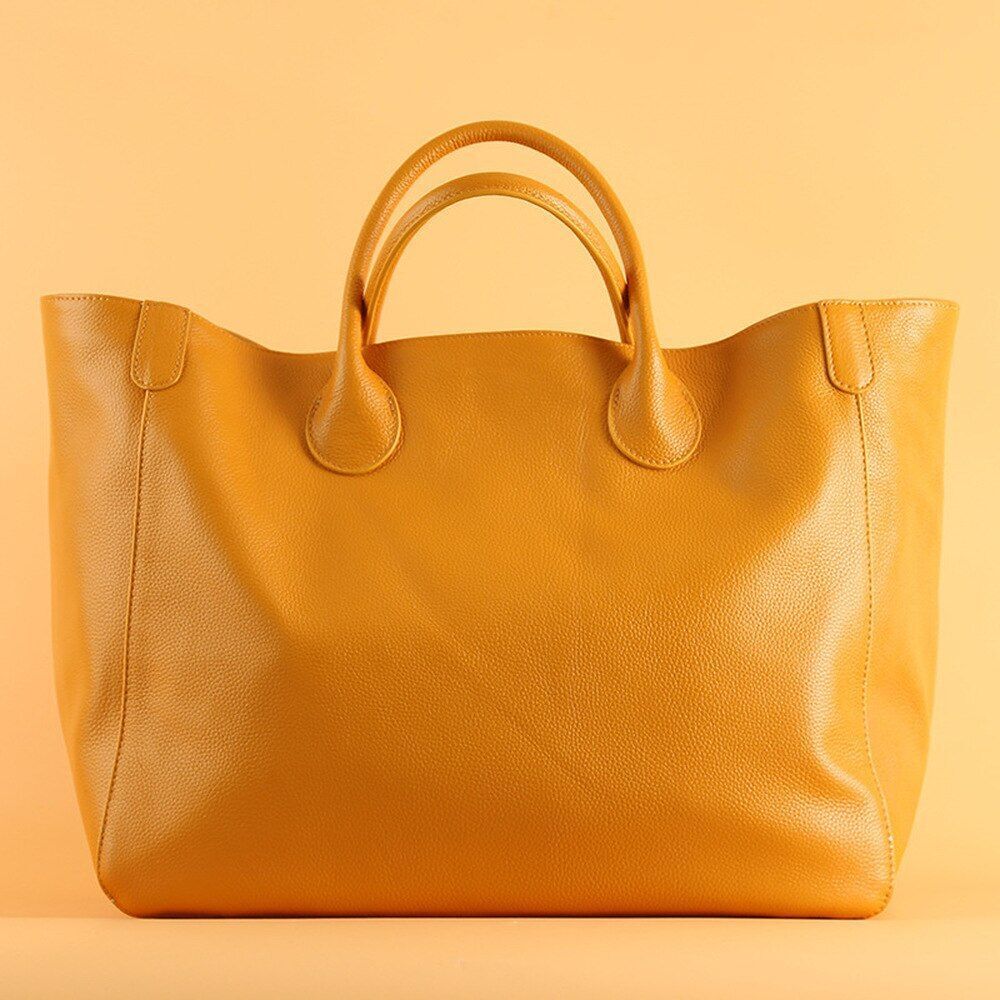 Oversized Tote Bag Genuine Leather Handbag Purse Brown Large Shopper Bag Travel