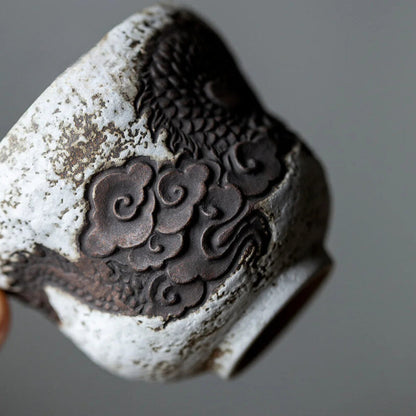 70ml Gourd Cup Rock Clay Powder Ceramic Tea Cup Handmade Relief Coarse Pottery