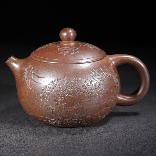 Vintage Chinese Yixing Purple Clay Teapot Zisha Ceremony Carving Collectible Art