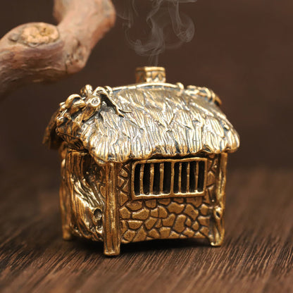 Brass "House Shaped" Cone Incense Burners Holder Home Office Desktop buddha