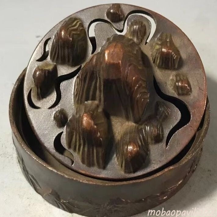 New Vintage Chinese Landscape Incense Burner Bronze/Brass Candle Burner Holder