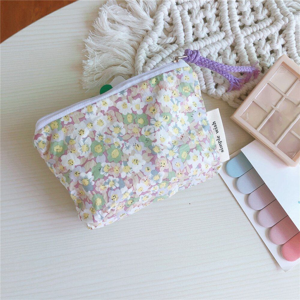 Small Cosmetic Make Up Bag Cotton Floral Organizer Bags Lipstick Purse Coin 1 PC