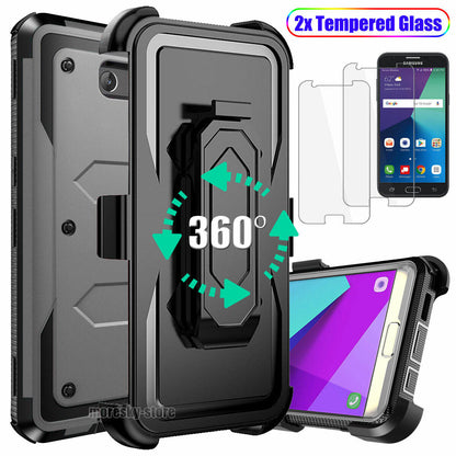 Case For Samsung Galaxy J7 2017 Clip Belt Stand Cover / Tempered Glass Protector