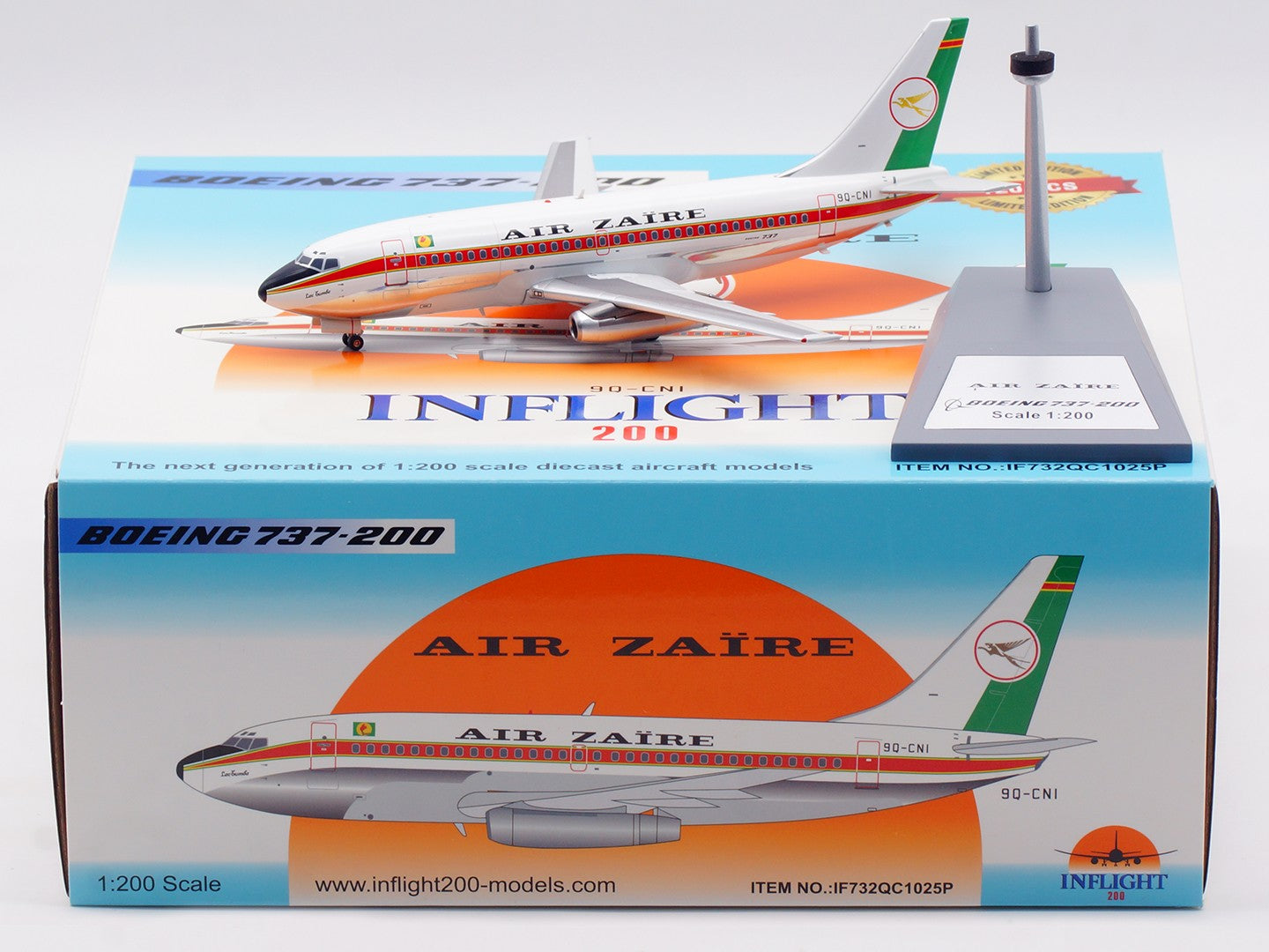 1:200 Inflight AIR ZAIRE Boeing 737-200 Passenger Plane Diecast Aircraft Model
