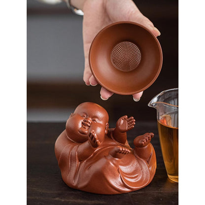 Big Belly Buddha Purple Sands Tea Pet with Tea Strainer 11.4cm Tea Set Accessory